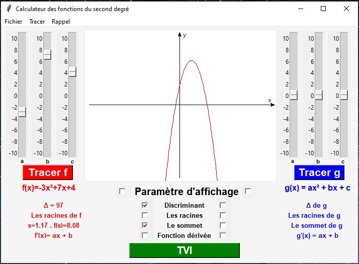 Calculateur des fonctions du second degré mode eval