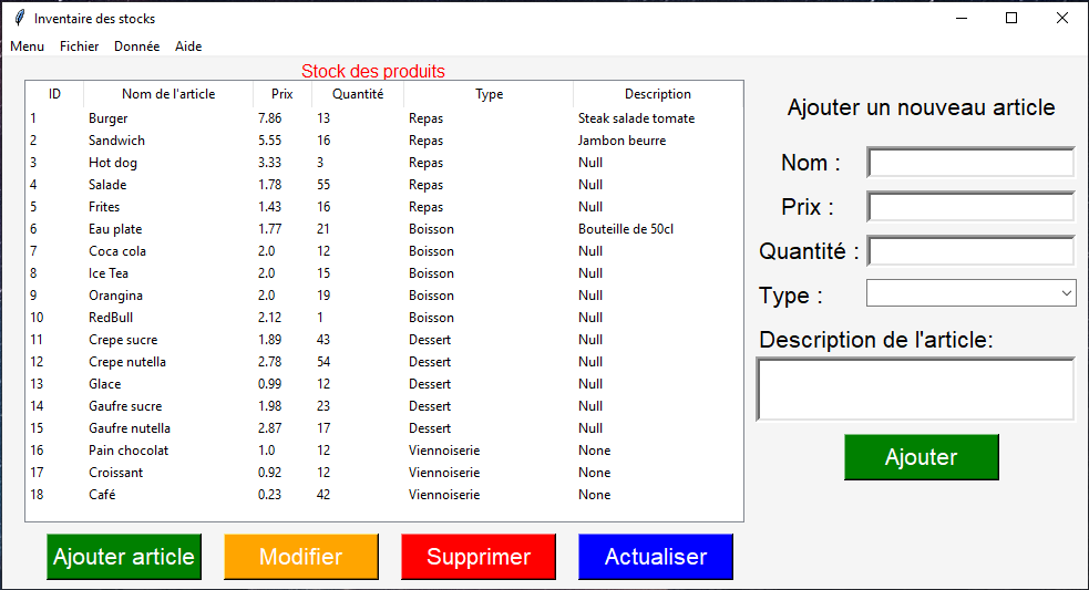 Gestionnaire de vente stock
